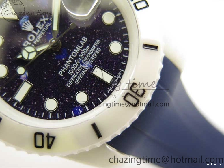 0104 Submariner 40mm White Ceramic 5GF Best Edition Dark Blue Dial on Blue Rubber Strap SA DailyWear 2486